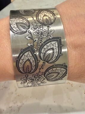 Tattooed Steel "Poison Ivy" Cuff Bracelet by Kris Fry Rare